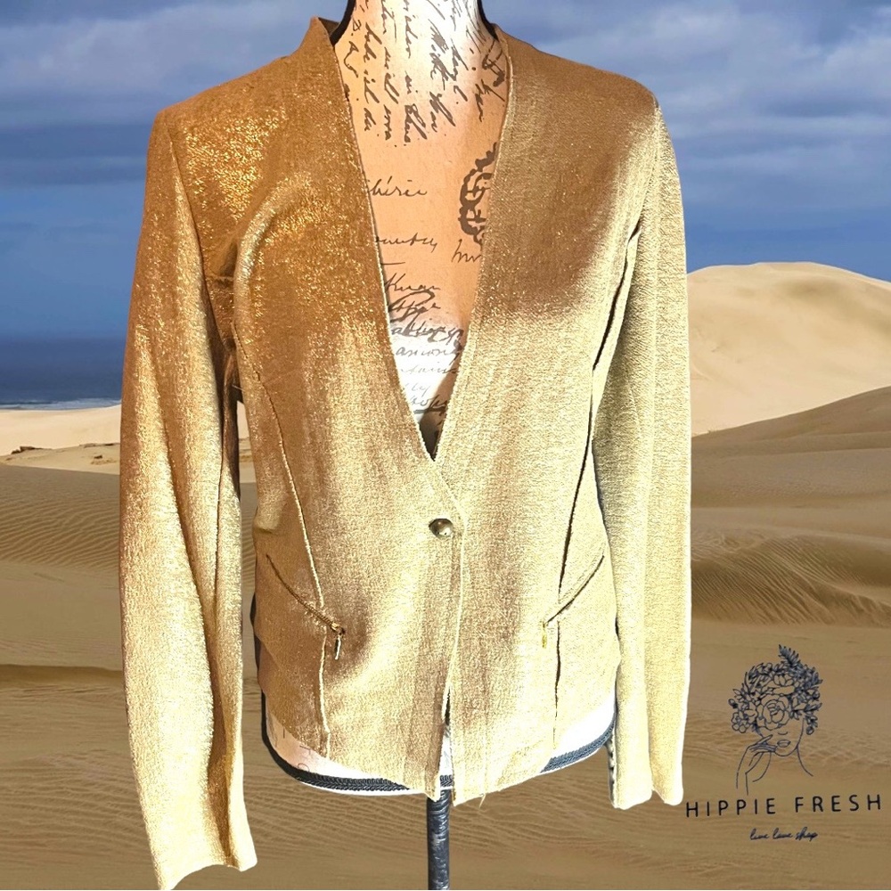 Womens MNG/Mango Gold Shimmer Cotton  Lightweight Jacket Size L